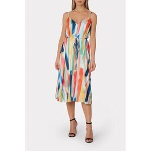 Milly NWT Becca Watercolor Brushstroke Print V-Neck Midi Dress Size Medium